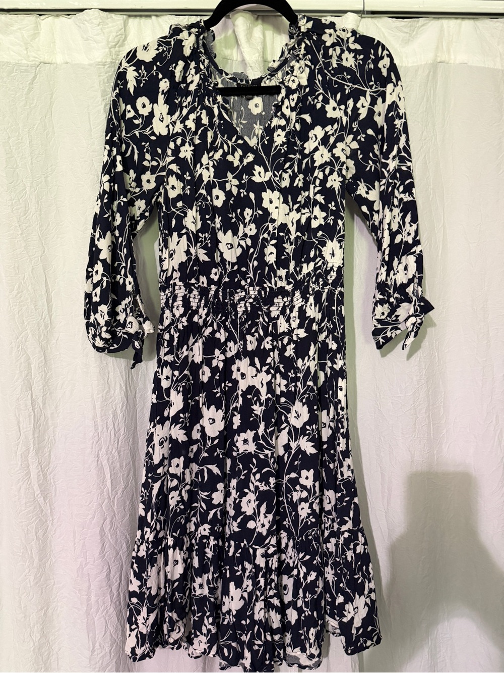 Talbots Black and White Floral Long Sleeve Midi Dress